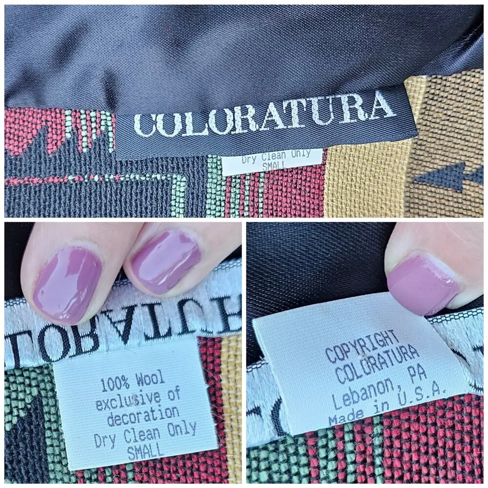 Western Wool Jacket Coloratura Size Small Snap Front Coat Woven Vintage 90s - Picture 4 of 11